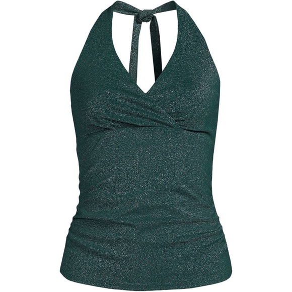 Lands end shine v neck halter tankini swimsuit top M 10-12 - Picture 4 of 7